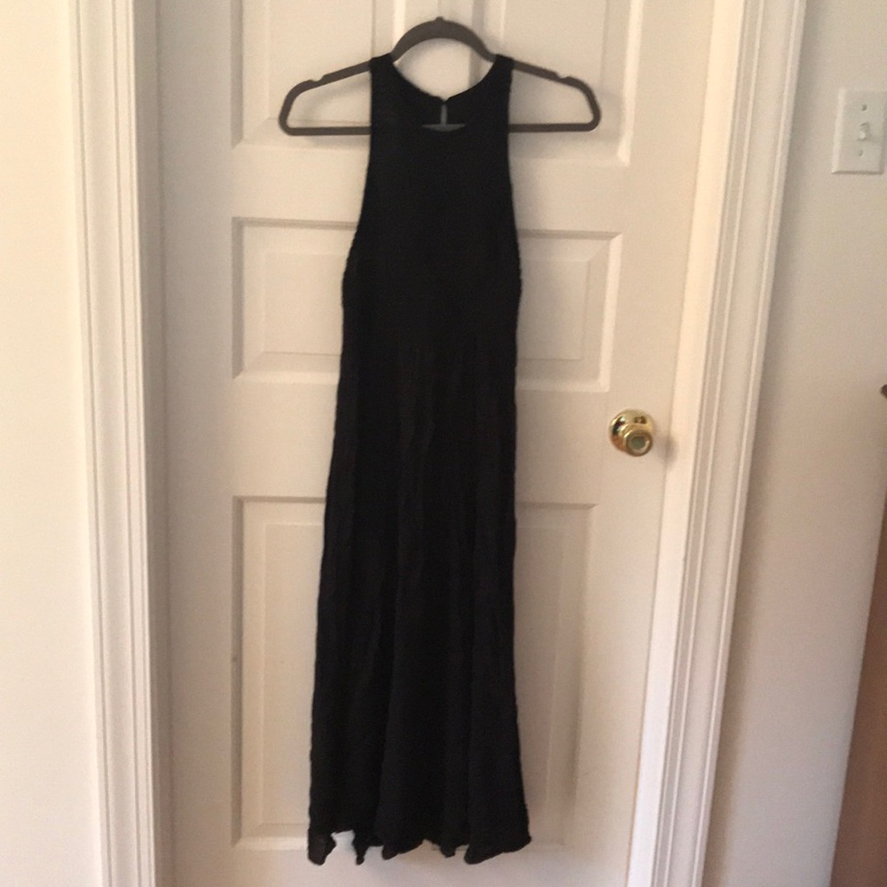 UO smocked black midi dress